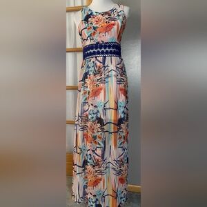 Floral Maxi Dress with Navy Accents